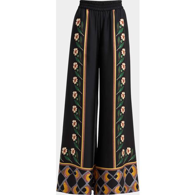 Daze-Print Wide-Leg Palazzo Pants - BLACK - X-Small