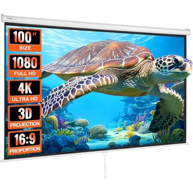 VEVOR Manual Pull Down Projector Screen, 100 inch 16:9 4K 1080 HD Retractable Projector Screen, Auto-Locking Portable Projection Screen, Portable Projector Movie Screen for Family Home Office Theater