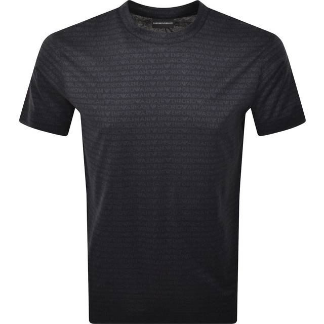 Emporio Armani Men&#39;s Allover Logo Cotton T-Shirt in Black | Size XL | EM000787 (XL)