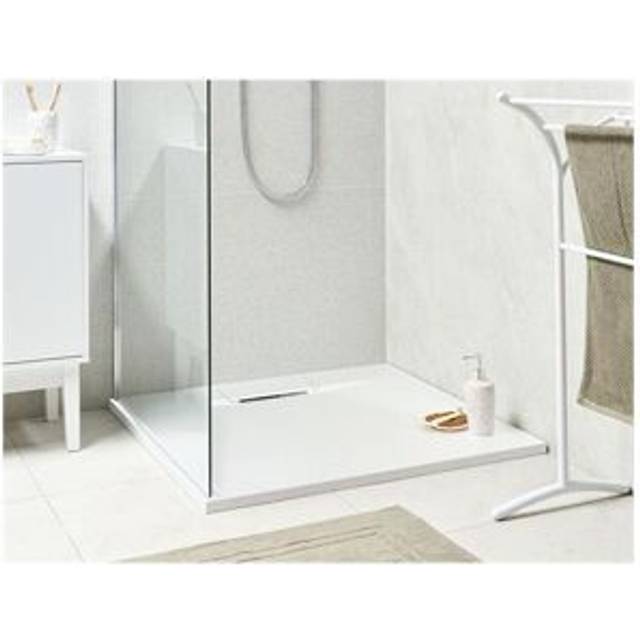 Minimalist Shower Tray with Drain SMC Natural Stone Effect White 90 x 90 x 3 cm Azzurro