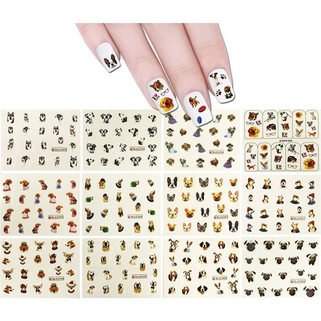ALLYDREW 288 Dog Water Slide Nail Art Nail Decals Dog Water Transfer Nail Decals (13 sheets)
