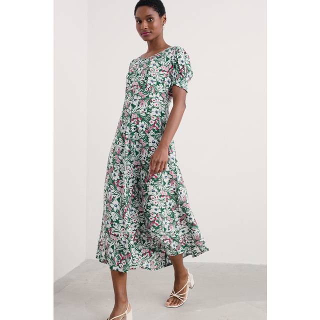 Marsh Violet Short Sleeve Empire Line Dress - Garden Flowers Dark Forage