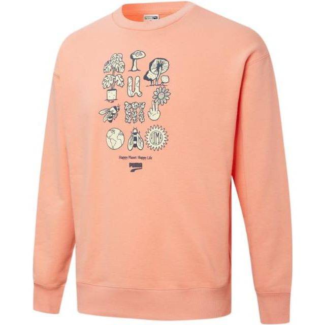 PUMA Downtown Graphic Crew Tr Living Series Logo Pattern Printing Knit Round Neck Pullover Pink 533677-28