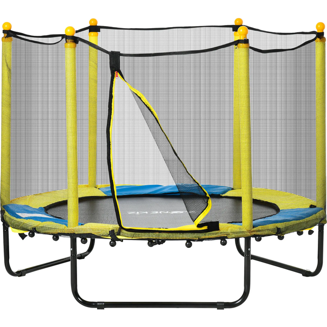 HOMCOM 4.6FT / 55 Inch Kids Trampoline with Enclosure Safety Net Pads Indoor Trampolines for Child 3-10 Years Old, Yellow Aosom UK