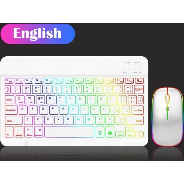 10inch Backlit For iPad Keyboard and Mouse Backlight Bluetooth Keyboard For IOS Android Windows Wireless Keyboard and Mouse XYZ 10"&BT mouse white