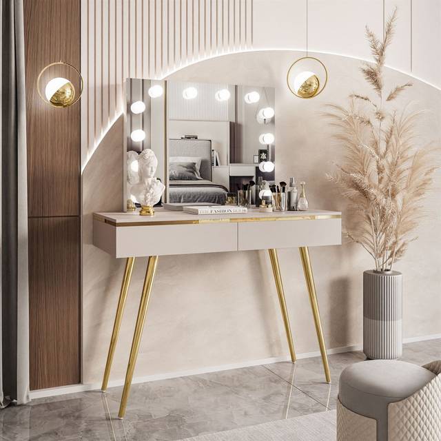 AURORA-S ELITE Dressing Table with Mirror - cashmire matt (130cm H X 102cm W X 43.6cm D)