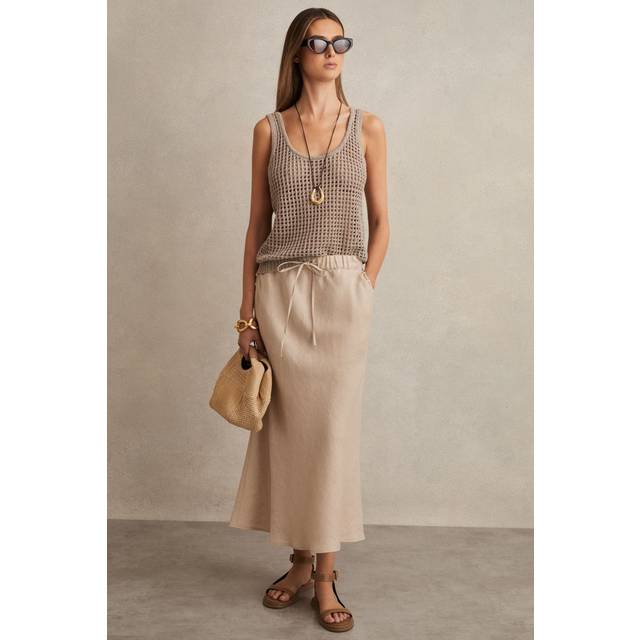 Reiss Roxi Pure Linen Skirt, Neutral
