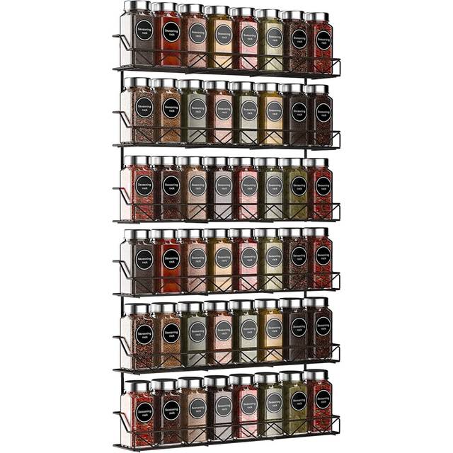 2 Set Spice Racks Wall Mounted, Iron wire Large Spice Organizer for Jars Storage, Metal Chrome over door Spice Rack for Kitchen Wall, Inside Cupboard