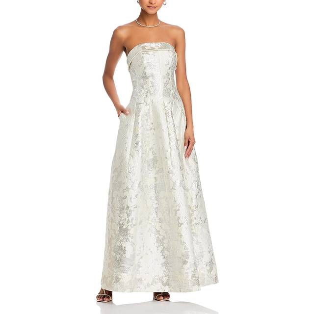 Octavia Strapless Metallic Jacquard Gown - SILVER - 10