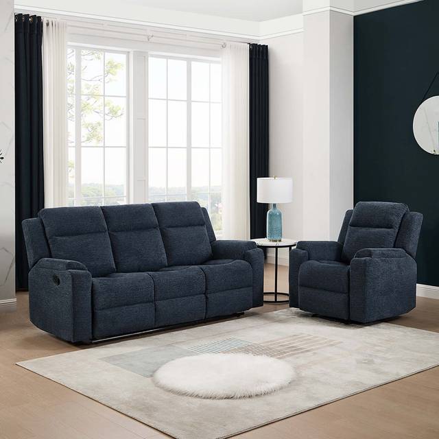 Orka 1+3 Seater Fabric Manual Recliner Sofa Set Blue (86cm H X 201cm W X 77cm D)