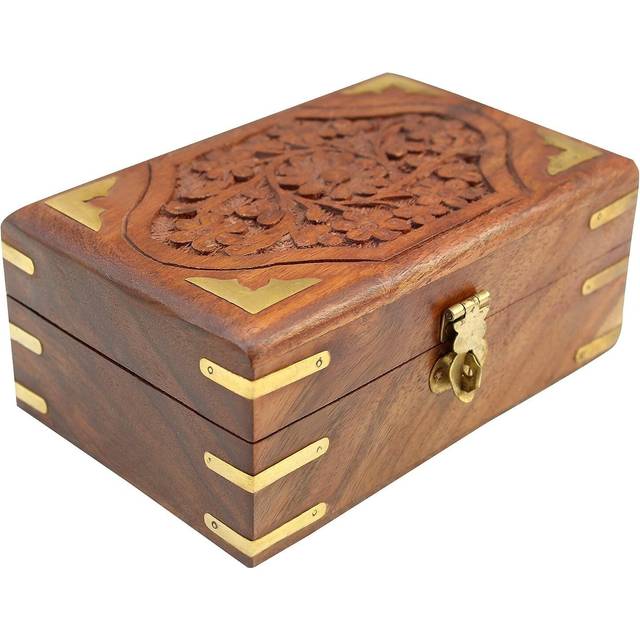 Beautiful wooden jewellery box jewel organizer hand carved women gifts 6x4 inch