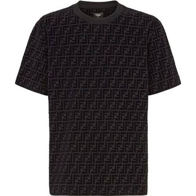 Men's FENDI Full Print F Black Brown Logo Printing Short Sleeve Black T-Shirt FY0936A7D5F0ABB - XS
