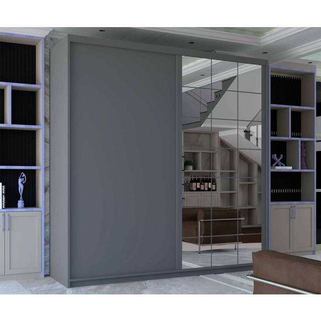 Modern Double Sliding Door Wardrobe in White/Black/Grey/Oak/White Sizes 200/250cm - Gray (217cm H x 250cm W x 62cm D)