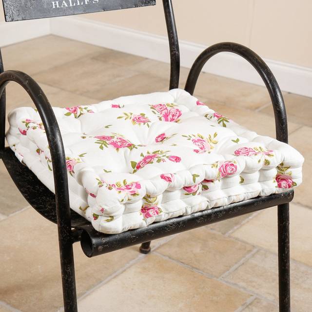 Garden Dining Chair Cushion - White;Pink (40cm W)