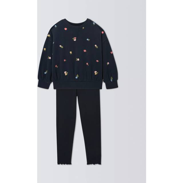 John Lewis Kids' Embroidered Flowers Jersey Tracksuit, Blue