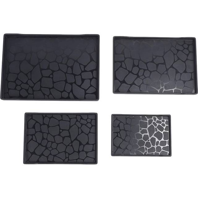 4PCS Plastic Serving Tray Lightweight Multifunction Rectangular Fruit Trays Serving Platters Set black
