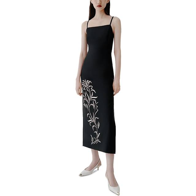 Marella, Klänning, Dam, XS, Svart Satin Foliage Print Klänning - black (XS)