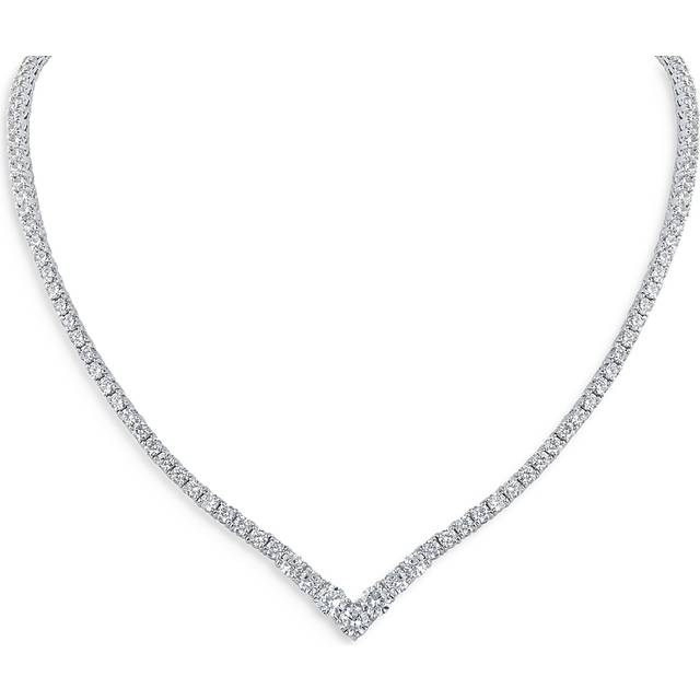 Kenneth Jay Lane Cubic Zirconia V Tennis Statement Necklace in Rhodium Plated, 17