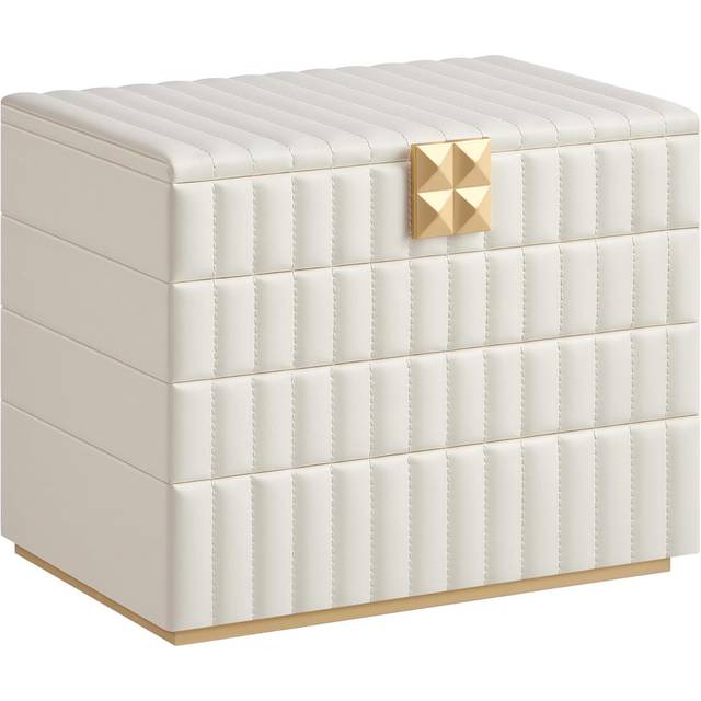 HOME ANAH Collection - Stackable Jewellery Box With Mirror, 4-Tier Jewellery Storage Organiser, PU Surface With Stitching, Floating Effect, 17 X 28 X - White (20.5cm H X 17cm W X 11cm D)