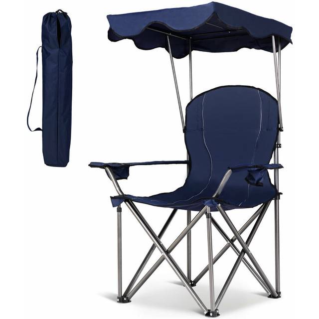 Camping Patio Festival Park Beach Folding Chair With Shade Canopy Shelter-Blue