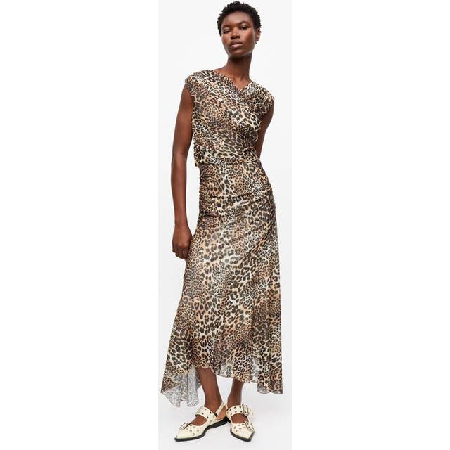 Ganni Women&#39;s Leopard Print Midi Dress in Brown | Size 36 | T4133 (36)