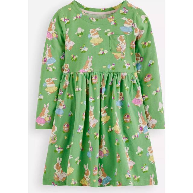 Mini Boden Kids' Long Sleeve Fun Jersey Dress, Green