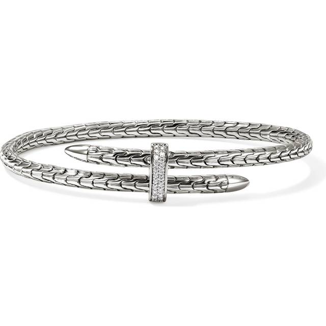John Hardy Sterling Silver Spear Diamond Pave Flex Bypass Cuff Bracelet