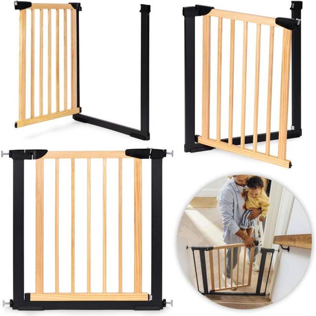 Skyddsgrind, 74-80 cm, för trappor och dörrar, metall och trä, ECOTOYS