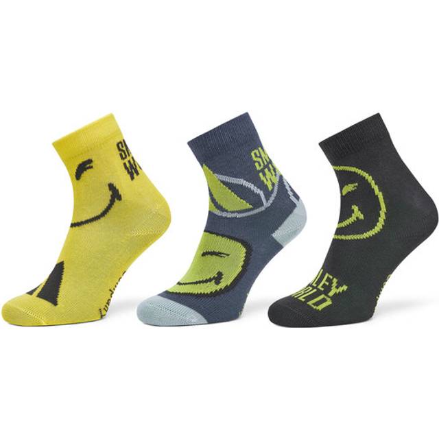 adidas Smiley World Socks 3 Pairs Kids - Carbon / Preloved Ink / Bright Yellow - 5.5K - 7K