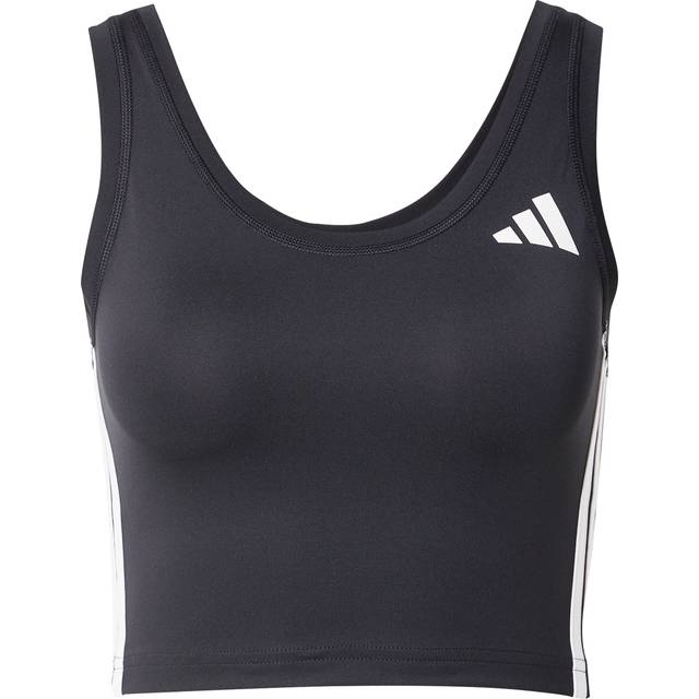 adidas Womens Train Essential 3 Stripe Crop Tank - Black, Black/White, Size S, Women