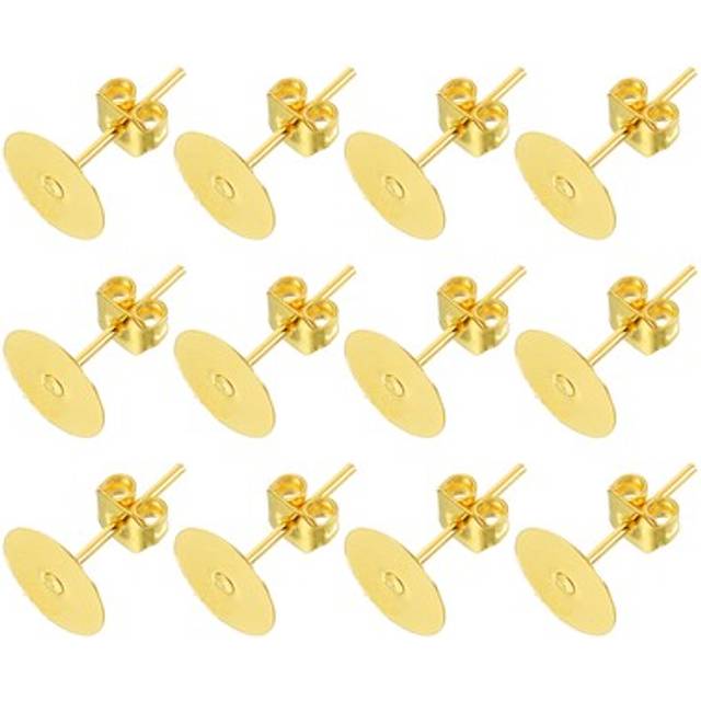 100pcs Earring Posts And Backs, 8mm/0.31inch Earring Tray Studs, Gold