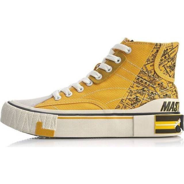 New DISHINIMIQI x LiNing Wave Canvas Hi Anti Slip Wear Resistant High Top Skateboard Shoes Women's Yellow Black AGCQ202-3 37