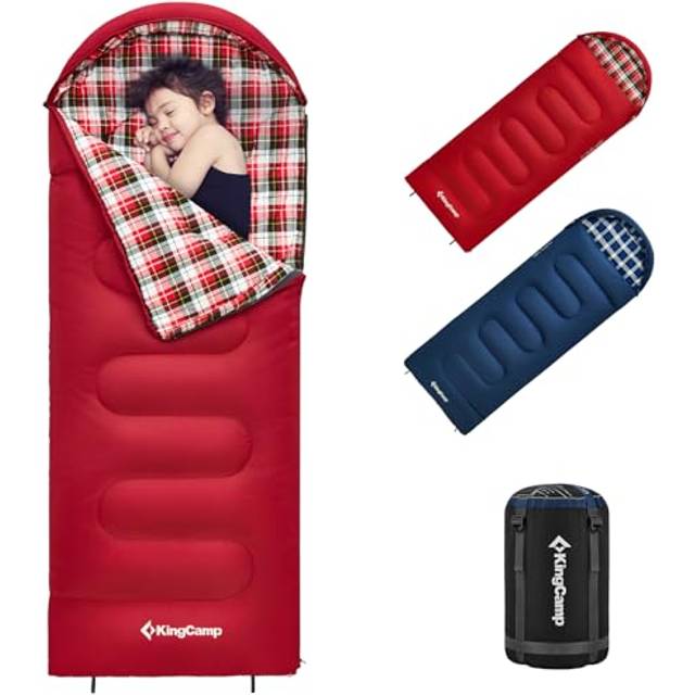 KingCamp Barnsovsäck vinter varm filt sovsäck 3–4 årstider för barn vid camping vandring 170 x 70 cm komfort: 7 °C 1,4 kg, (röd, vänster)