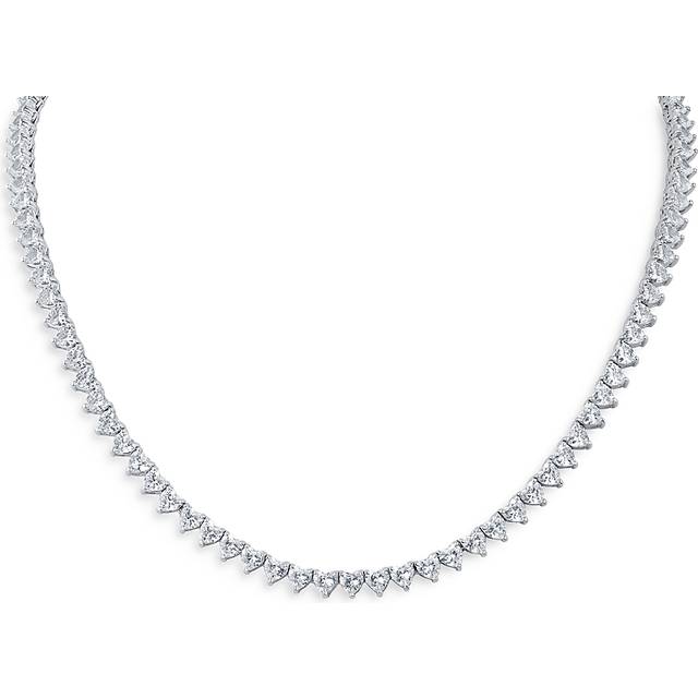 Kenneth Jay Lane Heart Shape Cubic Zirconia Tennis Necklace in Rhodium Plated, 16