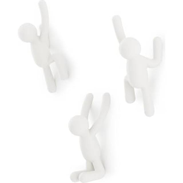 318165-660 Buddy Wall Hooks â Decorative Wall Mounted Coat Hooks, Set of 3, White, 10 Inch L x 7.5 Inch W x 3 Inch H