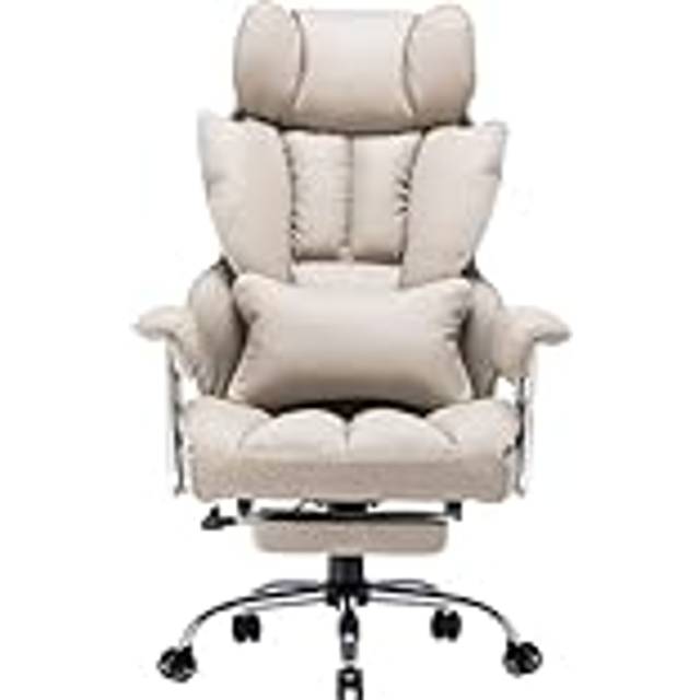 Efomao ergonomisk kontorsstol, PU-läder chefsstol, kontorsstol 150 kg med fotstöd och ländryggsstöd, justerbar stol med hög rygg (DE-GREY)