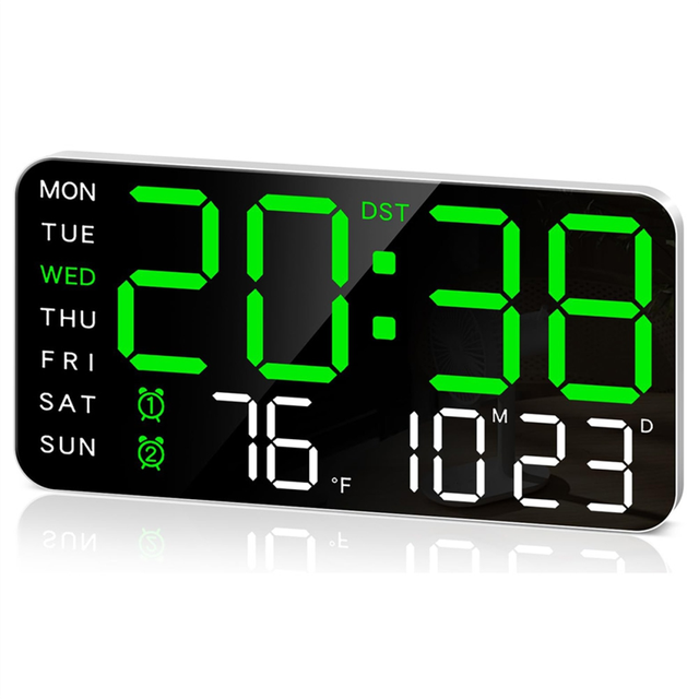 8.4In Large Digital Wall Clock,Led Alarm Clock with Big Digits, Date, Temperature, , for Room, Bedroom, Gift, Green