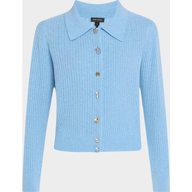 Charm Wool-Cashmere Cable Knit Cardigan - SKY BLUE - Medium