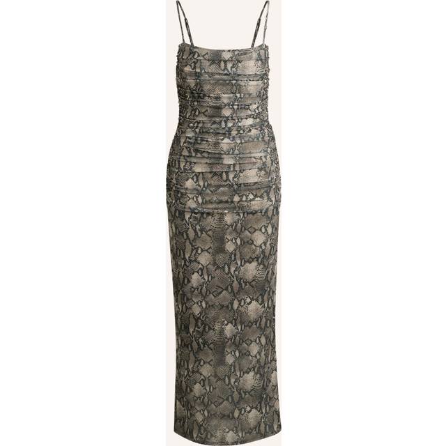 Corset-bodice dress with gathered mesh overlay - Patterned