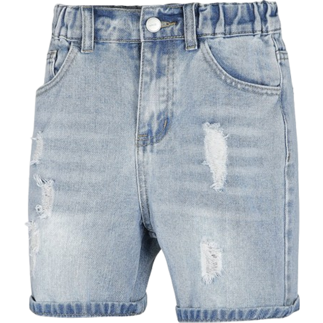 SHEIN Tween Boy Ripped Frayed Bleach Wash Denim Shorts