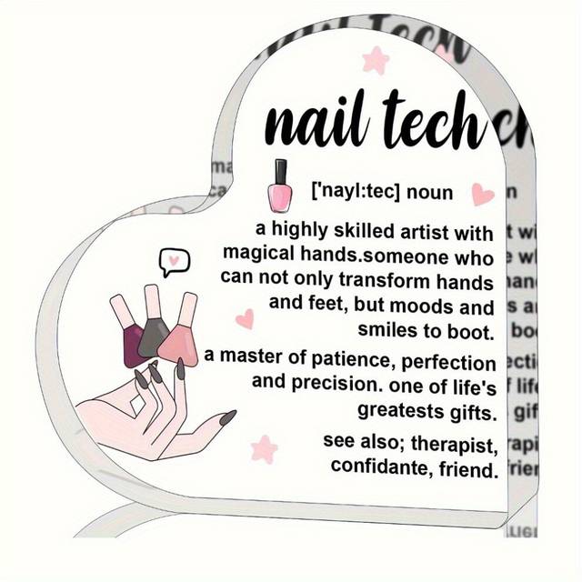 (Acrylic, 1pc) Inspirational Nail Tech Heart-Shaped Acrylic Plaque - Perfect for Home & Office Decor, Ideal Birthday or Thank You Gift for Manicurists