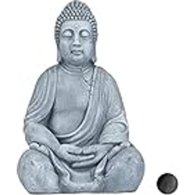 Sitting xl Buddha Figurine, 50 cm, Feng Shui, Outdoor, Garden, DecorBig Zen Buddha Figurine, Light Grey - Relaxdays