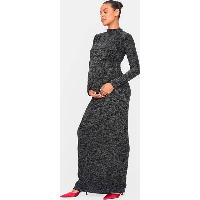 Maternity Black Glitter Long Sleeve Maxi Dress, Black - 8