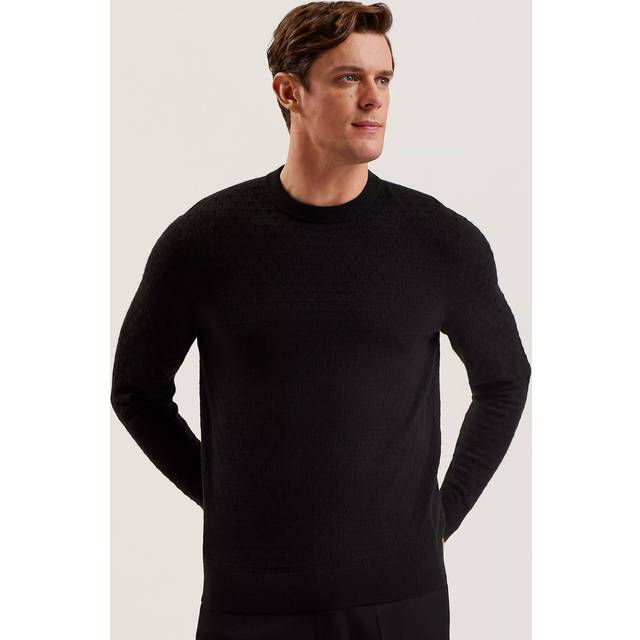 Ted Baker Loung Wool Blend Stitch Crew Neck Jumper, Black
