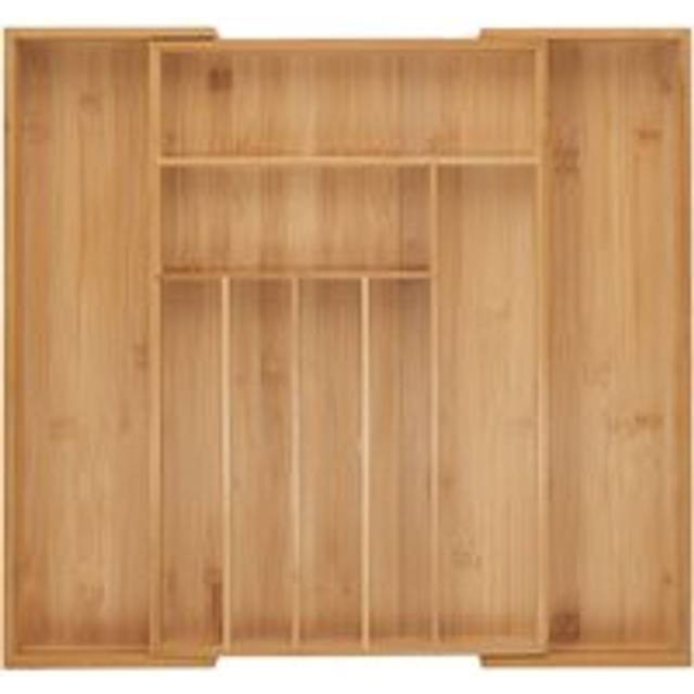 Relaxdays - Cutlery Tray, 7-9 Compartments, 5 x 30.5-50 x 47 cm, Extendable Drawer Organiser, Bamboo, Kitchen, Natural