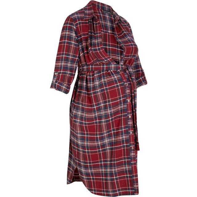 Damen Umstands-Kleid kariertes Baumwoll-Kleid Schwangerschafts-Kleid 975990 Rot/Blau