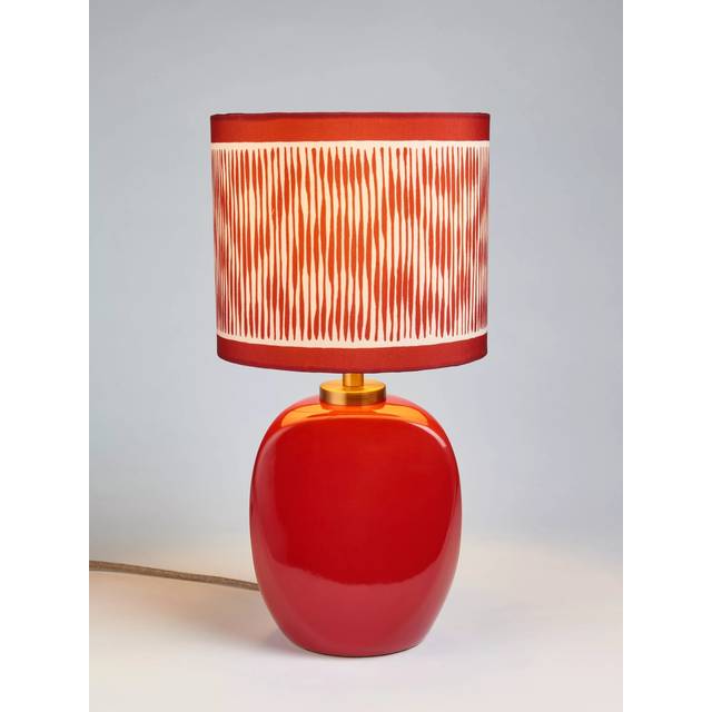 John Lewis X Collagerie Ikat Stripe Print Small Faceted Ceramic Table Lamp, Red