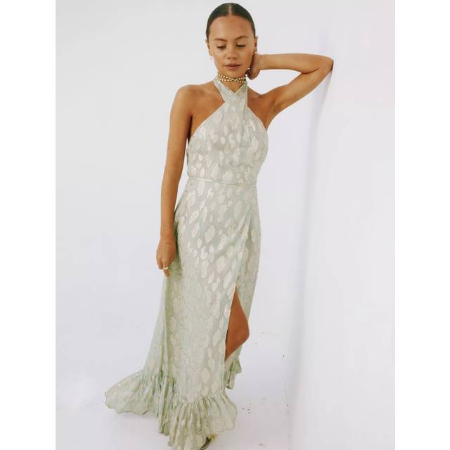 Never Fully Dressed Jacquard Halterneck Maxi Dress, Sage