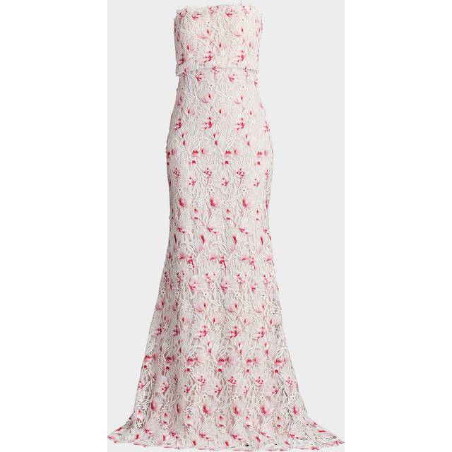 Strapless Floral Lace Trumpet Gown - WHITE WILD FLOWER - 14