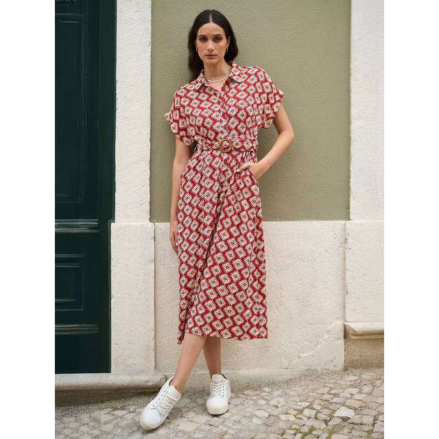 Yumi Women's Red Geometric Print Shirt Dress New Look - UK 16